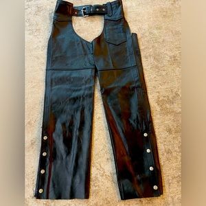 Vanguard Leather Chaps Motorcycle Riding Pants Black Biker Unisex Sz Small.